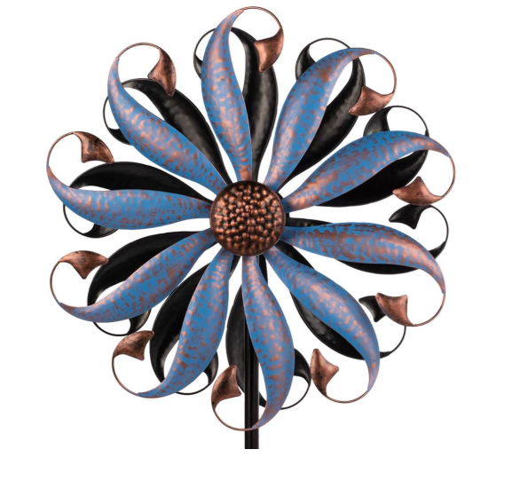 VEWOGARDEN Large Outdoor Metal Flower Wind Spinners, Kinetic Wind Sculpture Yard Art Wind Spinners for Yard and Garden Decor 63 17 Inches, Blue