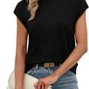 Sampeel Womens Short Sleeve Sweater Mock Neck Summer Top Dressy Casual Basic Knit Pullover Shirt (Black, M)