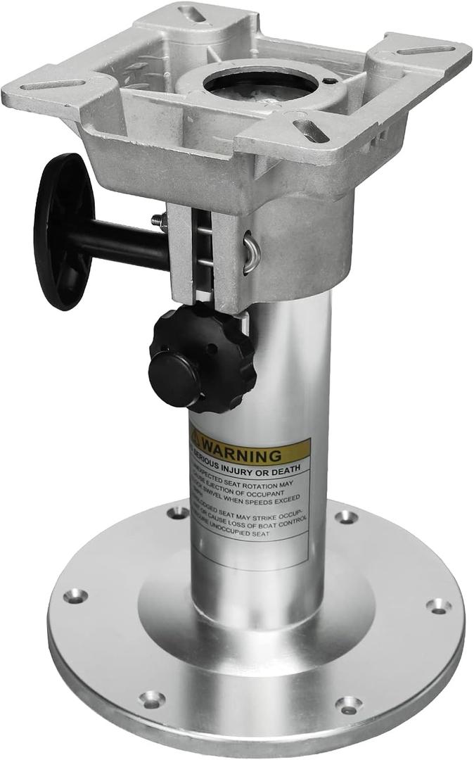 ONHI Adjustable Aluminum Boat Seat Pedestal 13-19 Inch Height, Locking Design, Silver Polished, for Fishing Boats and Marine Vessels