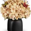 Briful Hydrangea Artificial Flowers in Ceramic Black Vase, Beige Silk Hydrangea Centerpieces for Tables, Realistic Dining Table Vase with Flowers for Farmhouse Home Decor Indoor