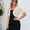 Womens Short Sleeve Shrug Cardigan Bolero Lightweight Open Front Knit Sweater Cardigans Shrug for Dress S-XXL (Beige)