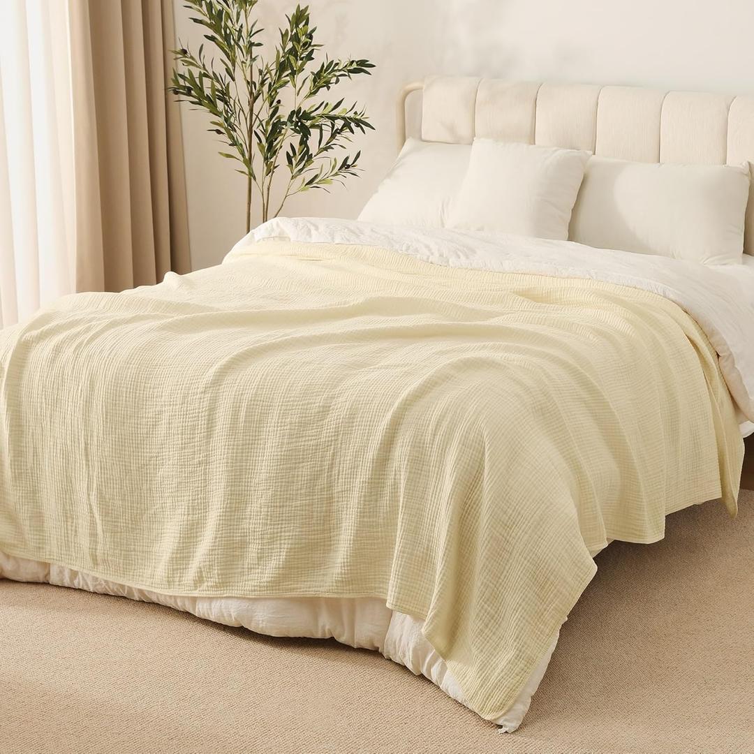 100% Cotton Muslin Blanket Queen Size 90" x 90" for Bed Couch Summer Gauze Blanket for Adults Lightweight and Breathable Apricot