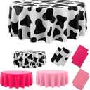 Oudain Cow Tablecloth Round Print Table Cloths Plastic, Vivid Color, approx. 84 inches