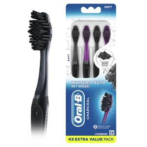Oral-B Charcoal Toothbrushes, Soft 4ct (4 Count (Pack of 1))