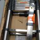 Telescoping Ladders 8.5 FT Stainless Steel Ladder - One-Button Retraction Telescopic Ladder for Home,RV,Loft, Lasts 375 LBS with 2 Triangle Stabilizers (10.5 FT (A Button))