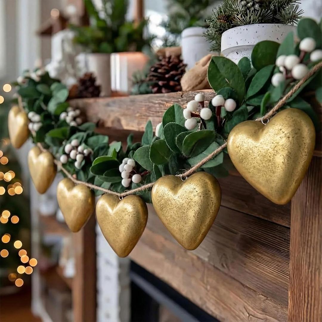 Mindsoft 8.2 ft Valentine's Day Vintage Gold Heart Garland Heart Shaped Hanging Ornaments Gold Wall Hanging Art Bedroom Decorations Gifts for Couples Bride Shower Wedding Anniversary Party Favors