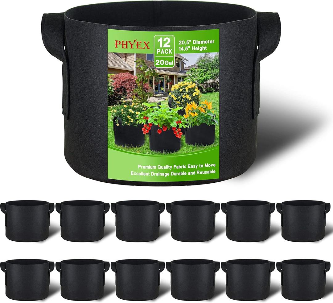 PHYEX 12 pack gallon grow bags thickened 300g nonwoven fabric pots with reinforced handles planting bags for healthy root growth vegetables and flowers