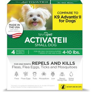 TevraPet Activate II Flea and Tick Prevention for Dogs, Small Dogs 4-10 lbs, Topical Drops, 4 Months Flea and Tick Treatment