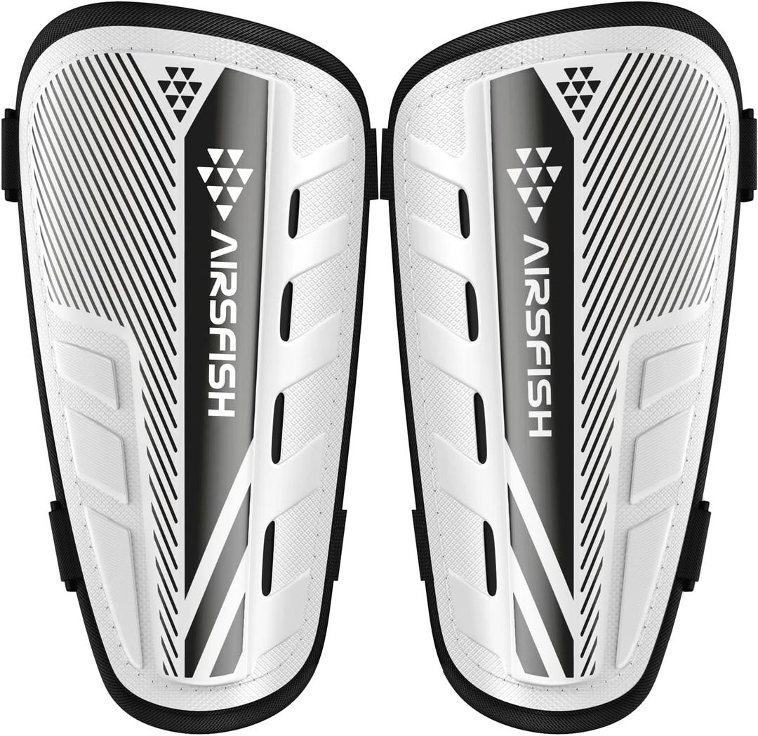 Shin Guards Soccer Kids Youth, CE Certified Airsfish Shin Guard Protection Gear for 2-18 Years Old Boys Girls Teenagers High Impact Resistant Breathable Comfortable 1 Pair 4 Sizes