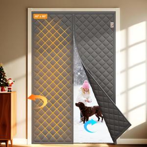 Yotache Magnetic Thermal Insulated Door Curtain Fits 40 x 80 inch Doors, Curtain Size 42" x 82" Weatherproof Oxford Material Screen Door Covers Keep Cold Drafts Out, Gray