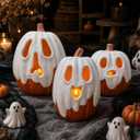 Halloween Decorations - 11" H Resin Ghost Pumpkin with Flameless Candle for Indoor Outdoor - Cute Spooky Decoration Tables Centerpieces Halloween Decor for Porch Home Front Door Mantel