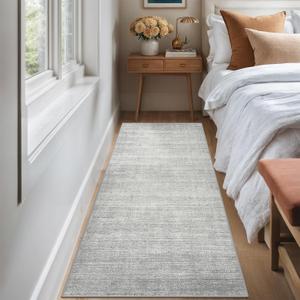 Art&Tuft Runner Rug 2x5 Non-Slip - Low-Pile Washable Runner Rug for Hallway, Soft Distressed Carpet Runner for Bedroom Bathroom Kitchen Laundry Living Room, Grey