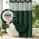 No Hook Shower Curtain with Snap in Liner Set Less Time Dark Green Waffle Shower Curtain for Bathroom 75" L x 72" W