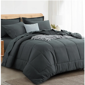 RUIKASI King Size Comforter Set - 7 Pieces Bed in a Bag Dark Grey All Season King Bedding Set with Comforter, Pillow Shams, Flat Sheet, Fitted Sheet and Pillowcases