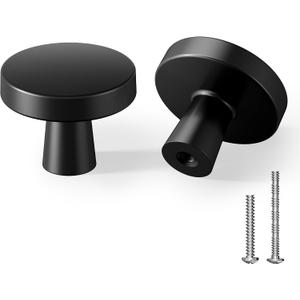Veise Matte Black Round Cabinet Knobs, 1-1/4 Inch, 25 Pack