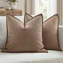 MIULEE Euro Sham Pillow Covers for Bed 24x24, 2 Pack Coco Brown Thick & Textured Decorative Throw Pillow Covers, Neutral Linen Cushion Cases, Modern Farmhouse Home Decor, No Filling