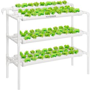 VIVOSUN Hydroponics Growing System 90 Plant Sites, 3 Layers 10 Food-Grade PVC-U Pipes Hydroponic Gardening System Grow Kit with Water Pump, Pump Timer, Nest Basket and Sponge for Leafy Vegetables