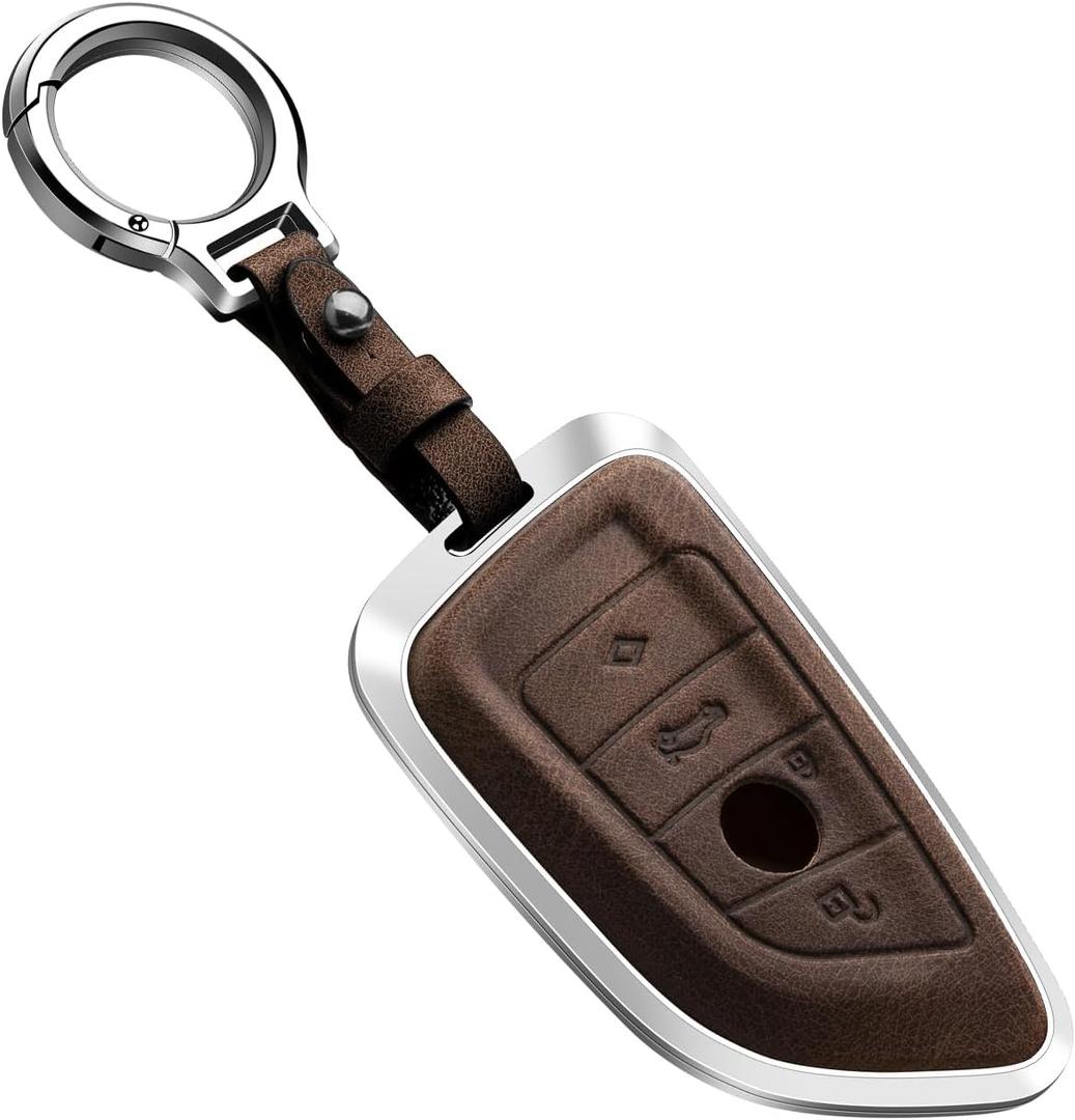 Metal Key Fob Cover, Aluminum Alloy Protective Case Compatible for BMW 1 3 5 7 Series 530 F48 X1 X2 X3 X4 X5 X6 (A Style) (Brown)