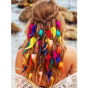 Hippie Headbands Rainbow Hair Accessories Boho Indian Feather Headband for Women