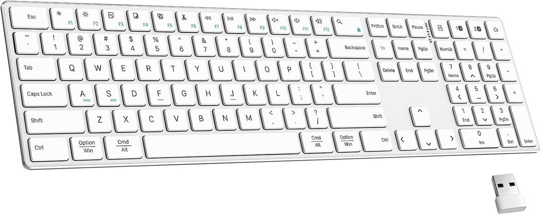 TIETI 2.4G Wireless Bluetooth Keyboard Rechargeable, Stainless Steel Ultra Slim Full Size Keyboard with Numeric Keypad Low Profile Silent Cordless Keyboards for Computer/Mac/Windows