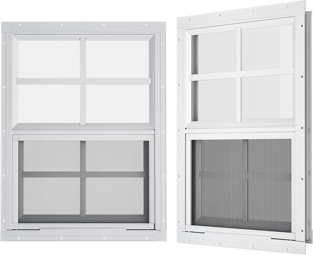 2 Pack Shed Windows 18" W x 23" H Flush Mount, White Household Windows for Playhouses, Barns, Chicken Coop