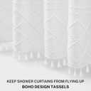 Siiluminisoy Boho White Woven Fabric Shower Curtain with Tassels 72 x 70 Modern Farmhouse Minimalist Tufted Chevron Striped Shabby Chic Textured, Water Resistant Curtain for Bathroom, Hotel Decor