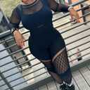 WEICHUJIAN Women Sexy See Through Womens Jumpsuit Outfits Mesh Hollow Out Crop Top Bodycon Long Sleeve Rompers (Black, Small/Medium)