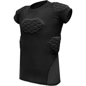 Exxact Sports Elite 6-Pad Adult Padded Football Shirt with Chest, Shoulder, Ribs & Spine Protection, Mens Football Padded Compression Shirt, Size AS