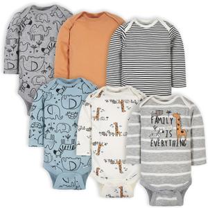 Gerber Baby Boys' 6-Pack Long-Sleeve Onesies Bodysuit (3-6 Months, Jungle Blue)