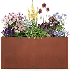32 Inch Corten Steel Planter Box for Outdoor Plants, Large Rectangular Weathering Steel Planter with Drainage Holes, Metal Planter Box for Patio, Porch, Balcony, Backyard & Garden
