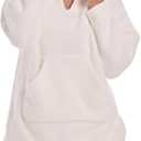 Womens Fleece Pajamas Sets 2 Piece Sherpa Pajama Long Sleeve Softies Loungewear Set Fuzzy Flannel For Women Hooded (White, M)