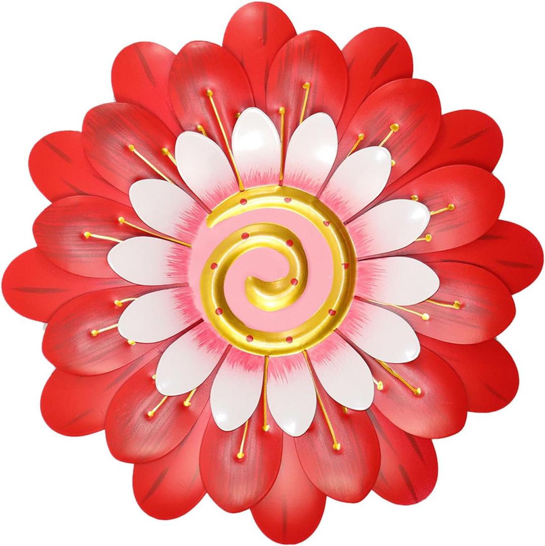 Metal Flowers Wall Decor Indoor Outdoor Metal Wall Art for Home Farmhouse Living Room Bedroom Bathroom Garden Decorations - Red