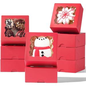 3.2x3.2x1.5 Inches 100PCS Chocolate Truffle Boxes Mini Bakery Boxes with Window for Cookies,Soap,Donut, Macaron,Brownie(Red)
