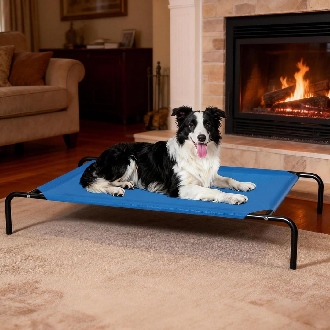 STARLATTA Elevated Cooling Dog Bed for Large Dogs,Waterproof Outdoor Pet Cot with Washable Breathable Mesh,Non-Slip Feet,Comfortable Dry Raised Dog Bed,50.8 x 31 x 8 Inches,Blue