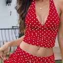 Women's Polka Dot Halter Top Y2k Crop V Neck Sexy Open Back Tie Up Tank Tops (XL)