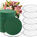 6 Sets Round Floral Foam and Clear Plastic Saucer Plant Drip Tray Floral Flower Dish Green Foam for Artificial Flowers Wedding Home Party Decoration (7.5 Inches)