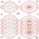 Mixweer 10 Pcs Pink Retro Lace Placemats Oval Embroidered Table Place Mats French Crochet Doilies Vintage Coasters Cup Mat 12'' x 16'' for Wedding Cup Vase Table Decor