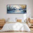 yiijeah Large Picture for Living Room - 70x31 Frames for Home Decorations Abstract Canvas Wall Art Blue and White Extra Large Artwork for Bedroom Office Decoration