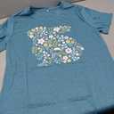 Ascrazy Easter Shirts for Women Cute Floral Bunny T-Shirt Easter Day Tee Tops Cyan