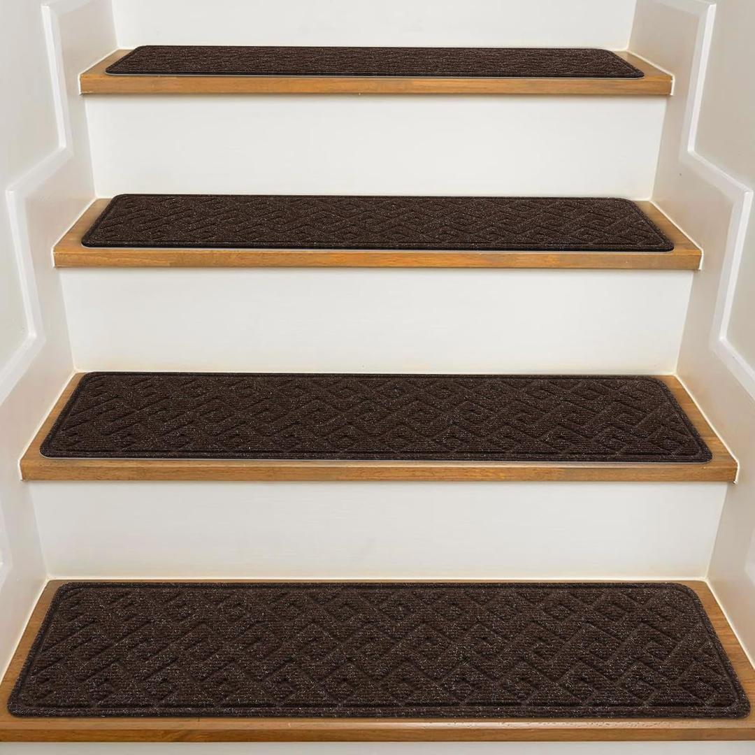 Stair Treads for Wooden Steps Indoor, 15 Pack 8" X 30" Non Slip Carpet Stair Treads with Reusable Adhesive for Kids Elders and Dogs, Surface Polyester TPR Backing Stair Rugs