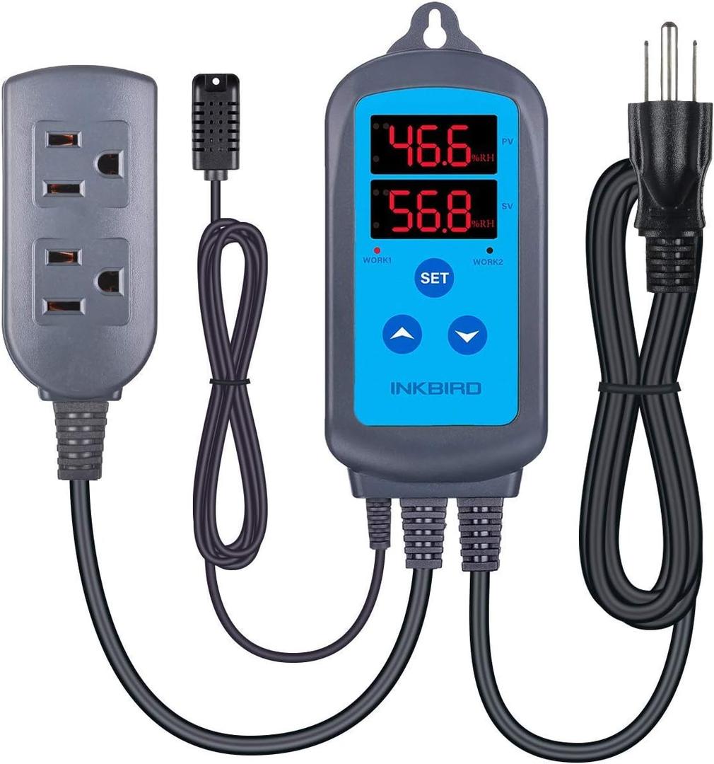 Inkbird Humidity Controller IHC200 Humidistat Mushroom Greenhouse Pre Wired Outlet Dual Stage Humidifier Dehumidifier 
