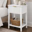 RIHHA Modern Fluted Small Wood Nightstand, 11.8" Deep x 15.4" Narrow Bedside Table with Drawer & Open Shelf, Farmhouse Chic Accent Side Table for Bedroom & Sofa - White