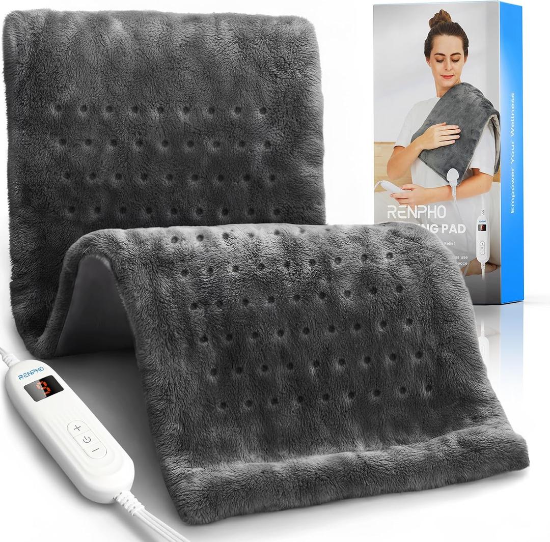 RENPHO Heating Pad for Back Pain & Period Cramps, FSA Eligible & HSA Store, Mothers Day Gifts & Birthday Gifts for Women Men,12" x24‘’ Electric Heat Pad for Neck and Shoulder, ETL Certified, Gray