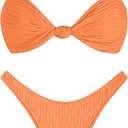 ZAFUL 2025 Cheeky Bikini Sets for Women High Cut Swimsuit Textured Ribbed Bikini Thong Bathing Suit Orange, M
