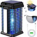 Rechargeable Solar Bug Zapper Outdoor & Indoor, Fruit Fly Trap, Mosquito Gnat Moths Catcher, 4200V Grid, USB Charging, 5000mAh Battery, Fit for Home, Kitchen, Backyard, Camping, Patio, Black