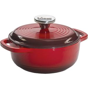 Lodge 1.5 Quart Enameled Cast Iron Dutch Oven with Lid Dual Handles Oven Safe up to 500 F or on Stovetop - Use to Marinate, Cook, Bake, Refrigerate and Serve Red