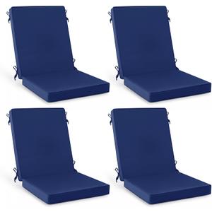 Summsun High Back Patio Chair Cushions Set of 4, Outdoor Dining Seat Cushion with Splash-Proof Removable Covers, Ties, Non-Slip Bottom for Garden Lawn Patio Furniture, 44 x 20 Inch, Navy
