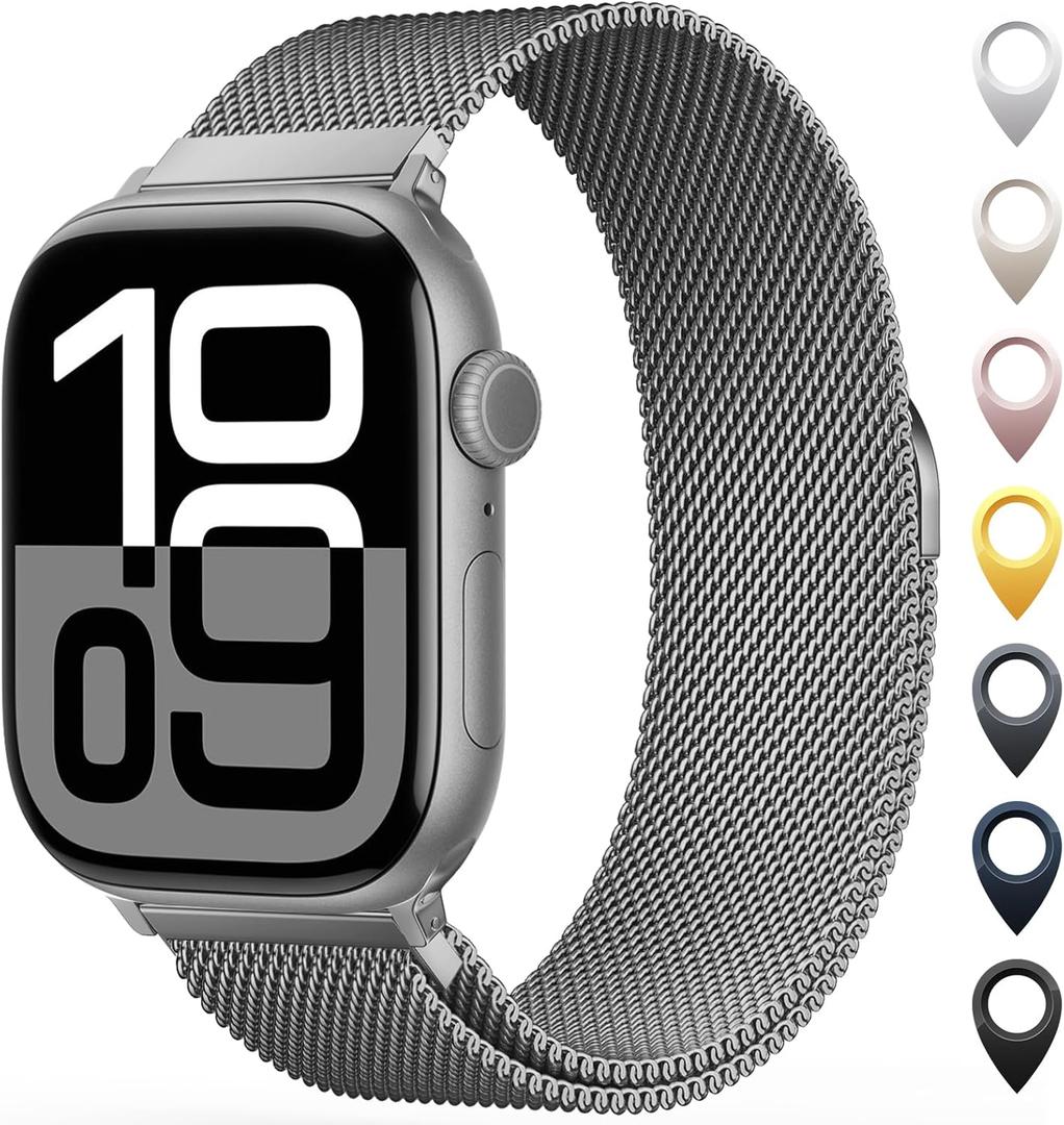 Original Stainless Steel Mesh Loop Compatible with Apple Watch 38mm 40mm 41mm 42mm 44mm 45mm 46mm 49mm Women Men, Magnetic Clasp Replacement for iWatch Bands Series 11 10 9 8 7 6 5 4 Ultra SE 3 2 1 (Natural)