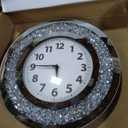 DMDFIRST Crystal Crushed Diamond Mirrored Wall Clock, 16x16 Inch Silver Glass Round Decorative Clock, Silent Quartz Movement (No Second Hand), Modern Sparkle Home Decor (AA Battery Not Included), Large