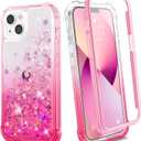 Ruky Case for iPhone 13 & iPhone 14, Full Body Glitter Liquid Case with Built-in Screen Protector Soft TPU Protective Girls Women Phone Case for iPhone 13 & iPhone 14 6.1”, Gradient Pink